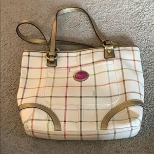 Plaid leather coach bag